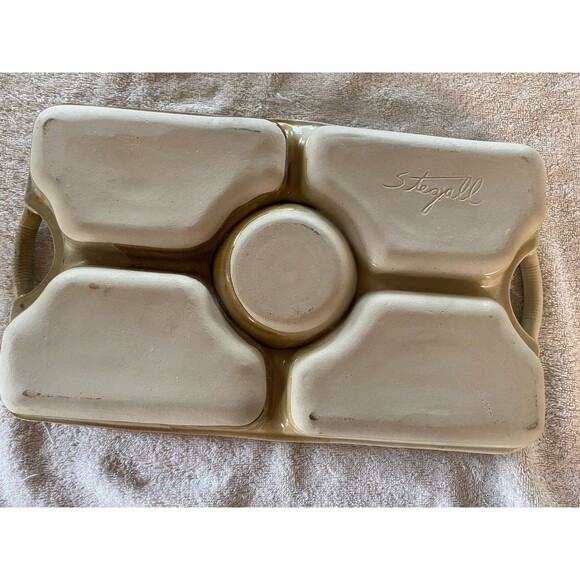 Stegall Signed Pottery Oak Leaves Appetizer Veggie Fruit Chip & Dip Tray - Picture 5 of 10